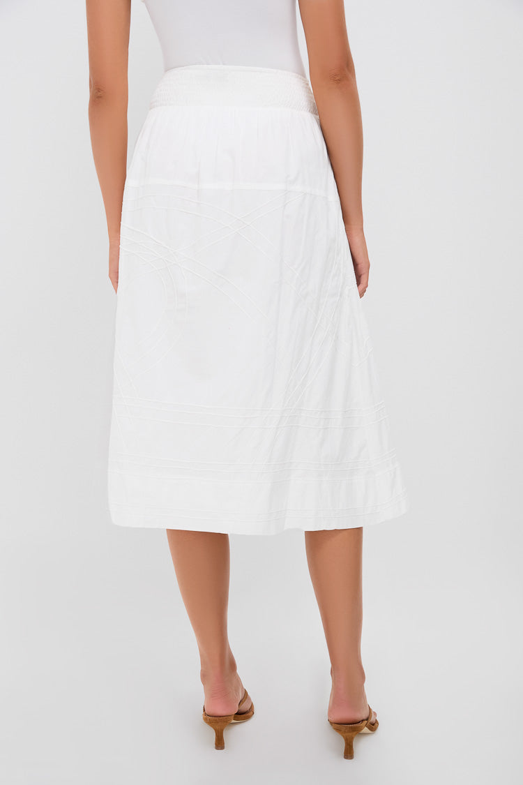 White Camden Cotton Poplin Midi Skirt