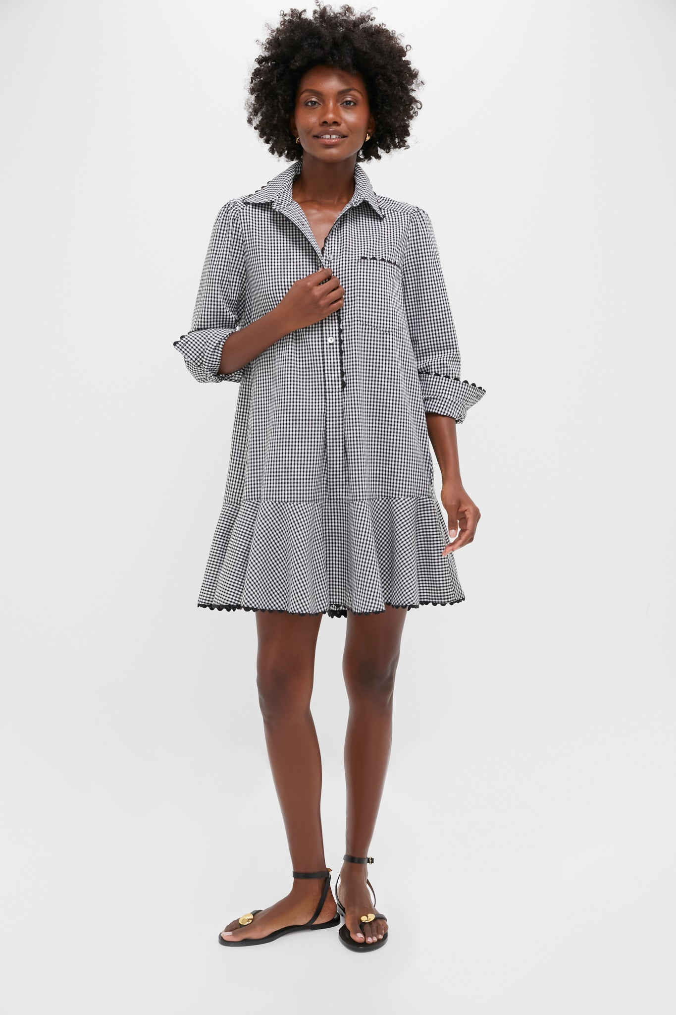 black and white gingham shirt dress Yumi Black Gingham Relaxed Shirt Dress With Matching Belt