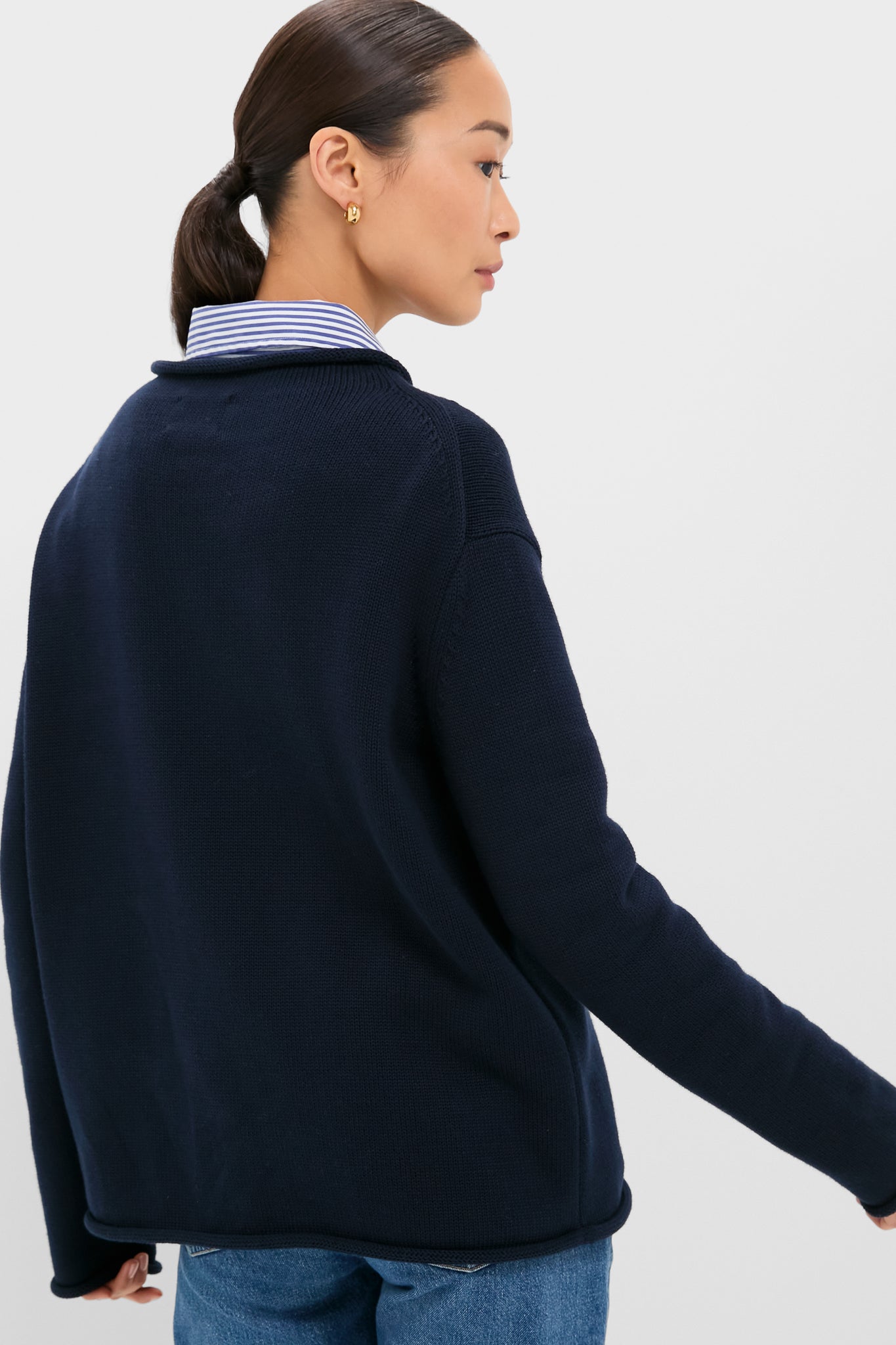 Navy Cotton Rollneck Americana Sweater