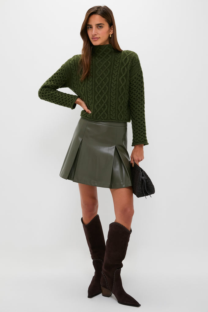 Olive Cable Knit Cropped Perry Turtleneck
