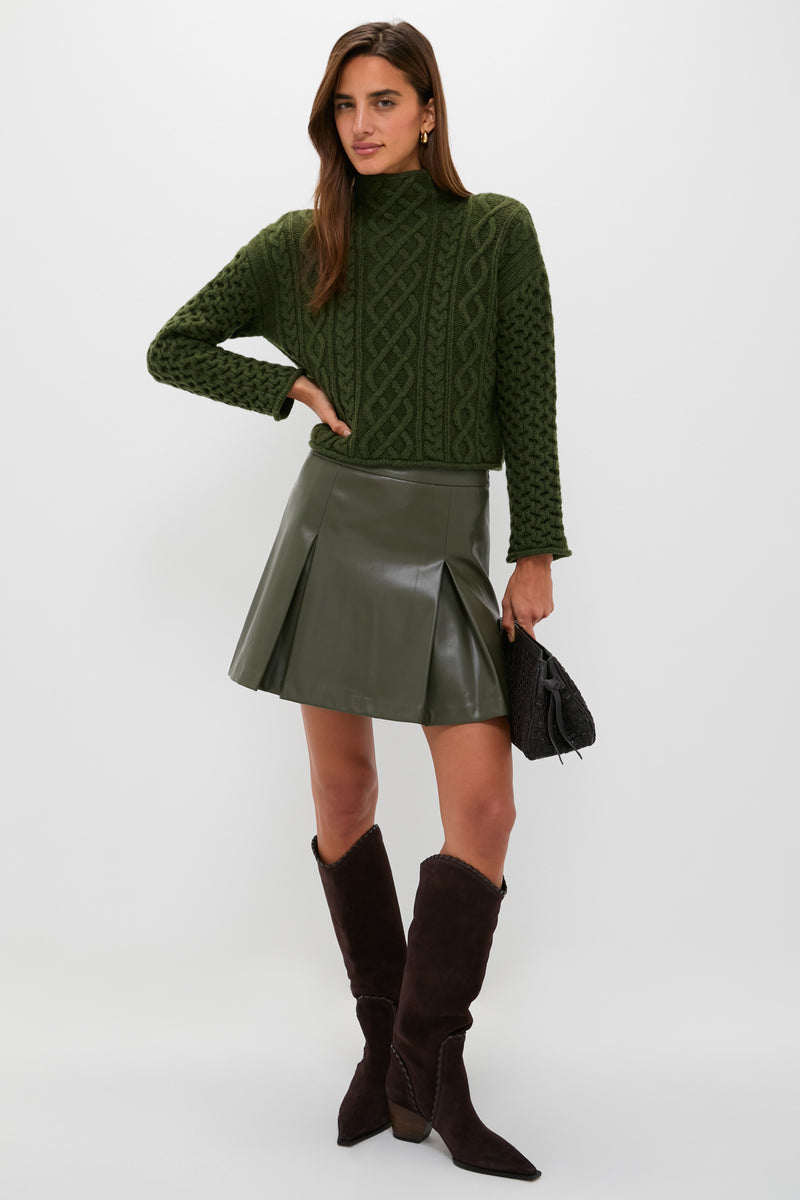 Olive Cable Knit Cropped Perry Turtleneck
