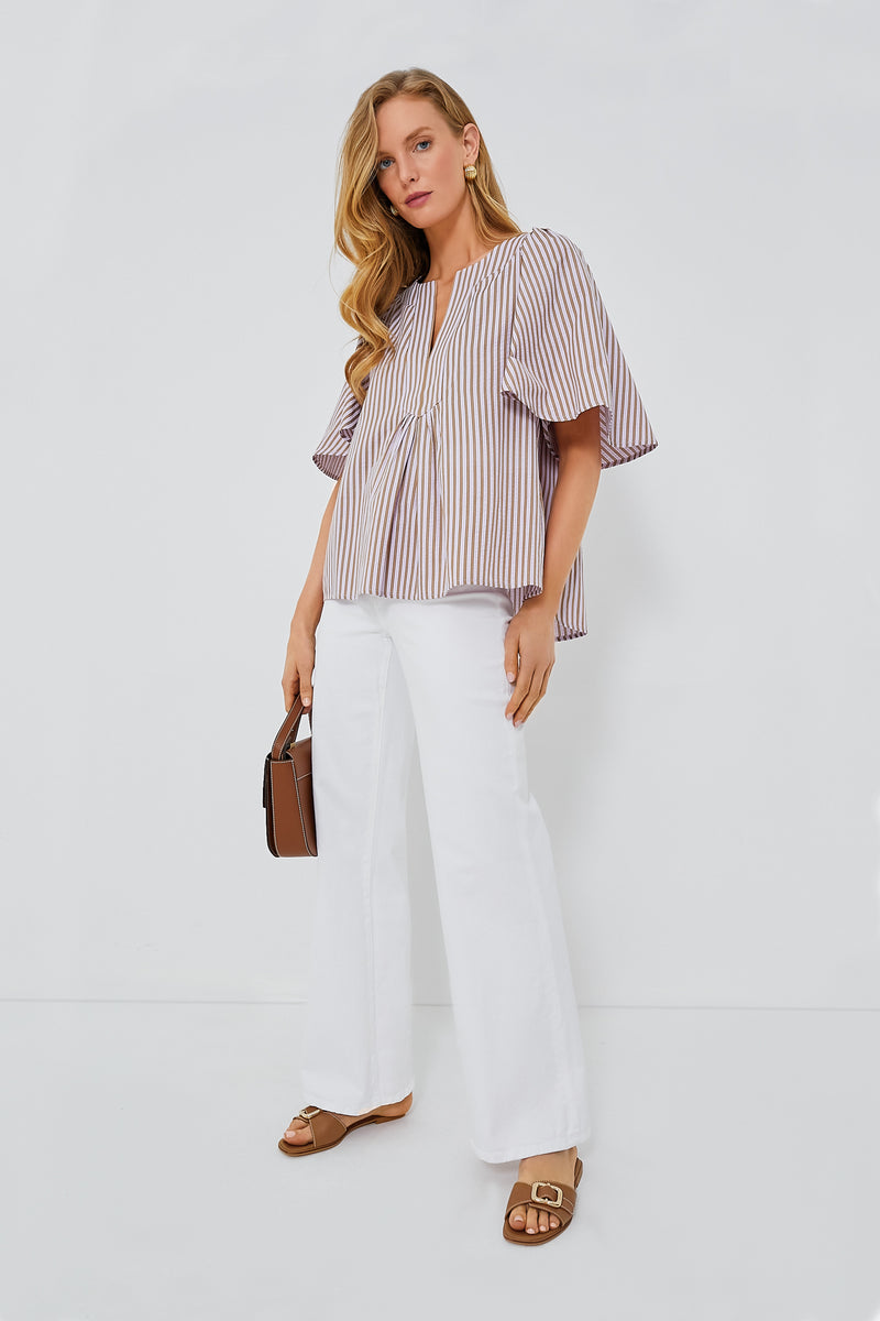 Lilac Stripe Seersucker Finley Flutter Sleeve Top