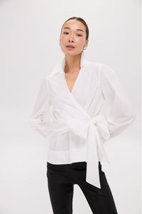 White Tie Front Bow Bea Blouse