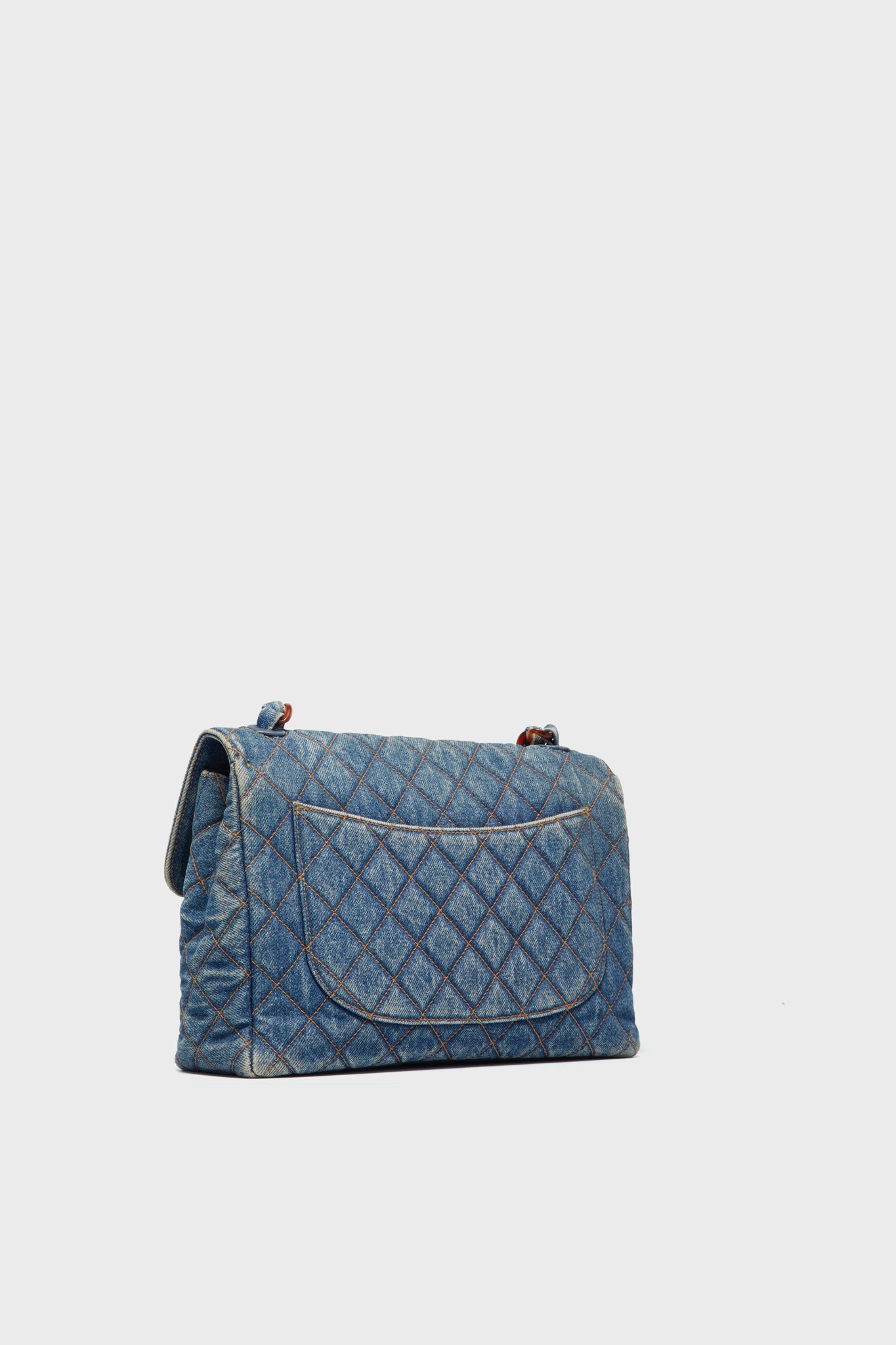 CHANEL Denim and Tortoise Vintage Quilted Jumbo Flap Bag