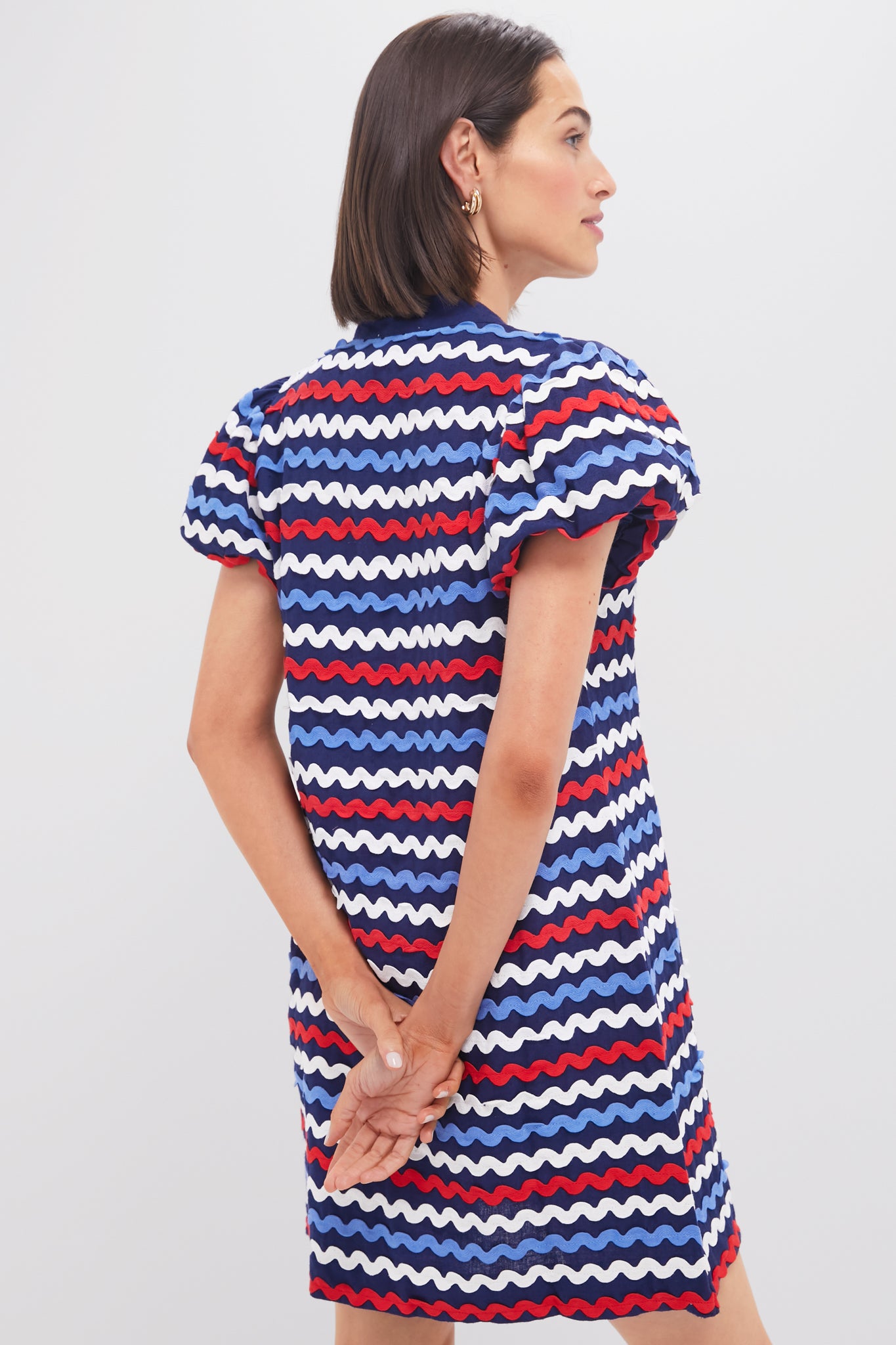 Navy Multi Ric-Rac Button Front Mini Dress