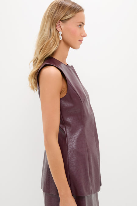 Plum Stamped Faux Leather Duke Top