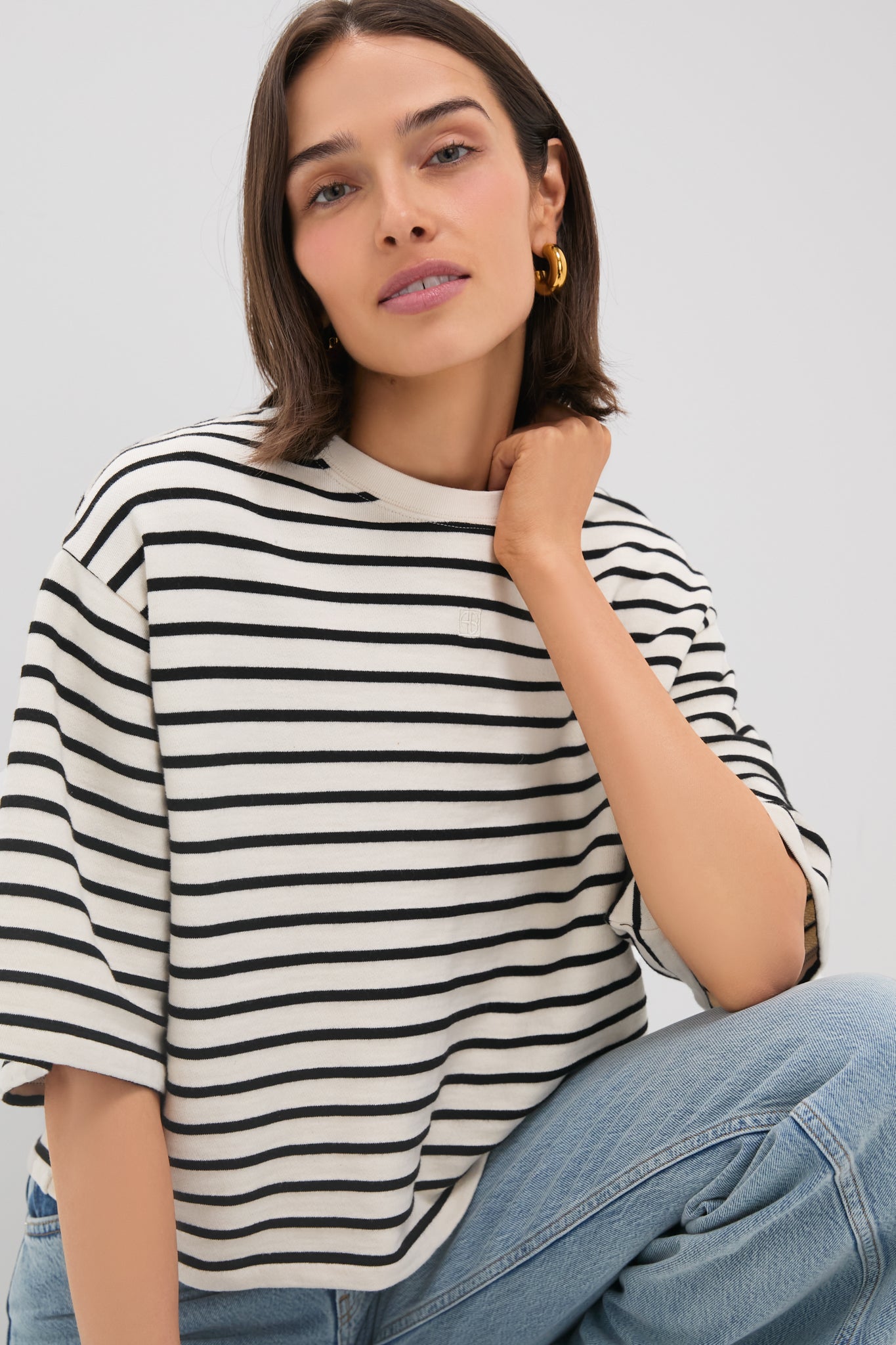 Black Stripe French Terry Myers Cropped Tee