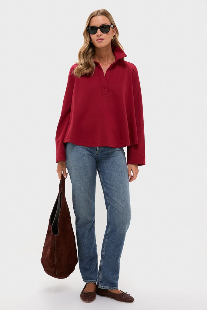 Red Carlyn Long Sleeve Polo