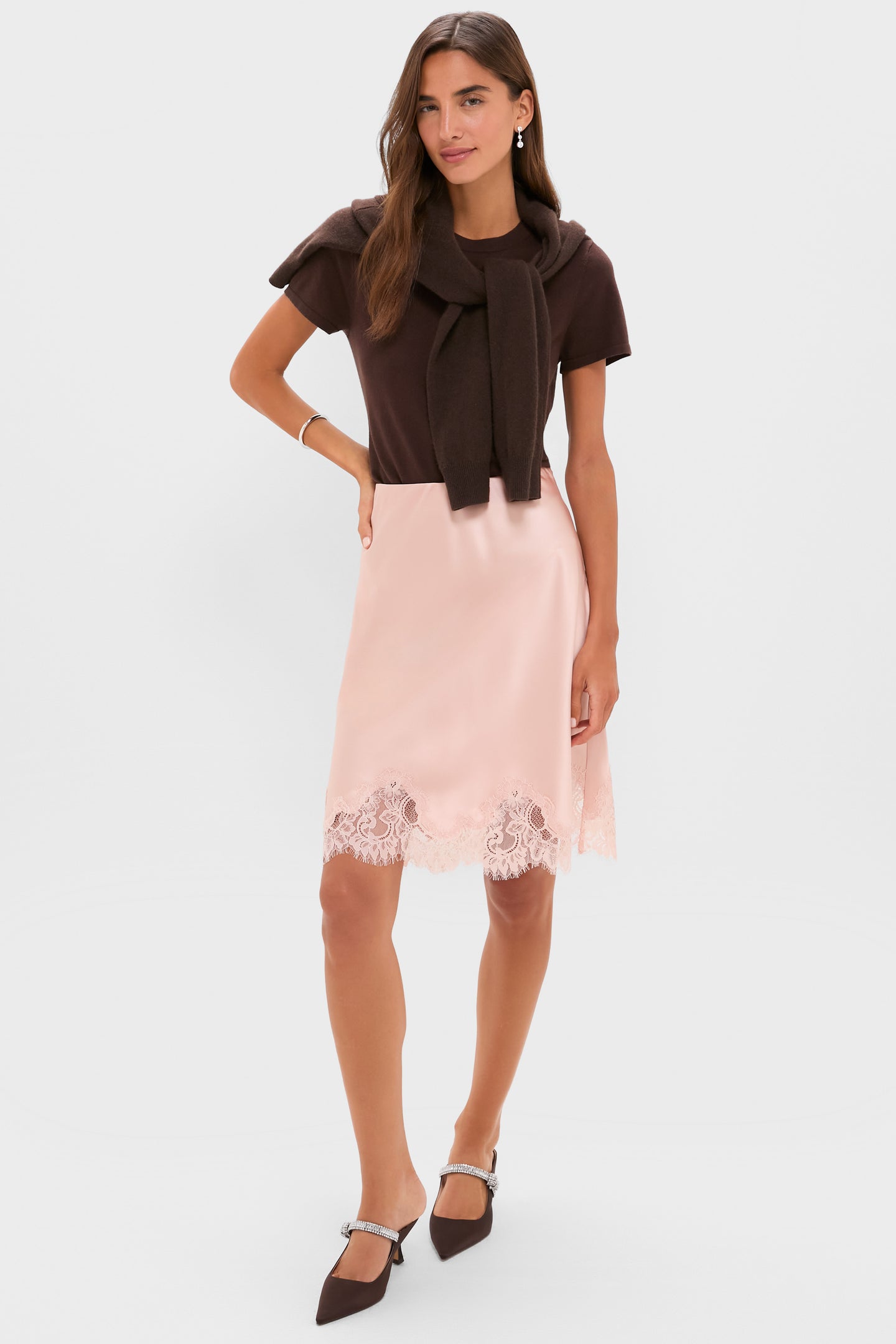 Light Pink Satin Mischa Slip Mini Skirt