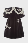 Black Mika Applique Velveteen Dress