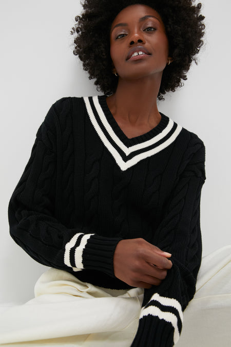 Polo Black and Cricket Cream Cotton Long Sleeve Crew Neck Pullover Sweater