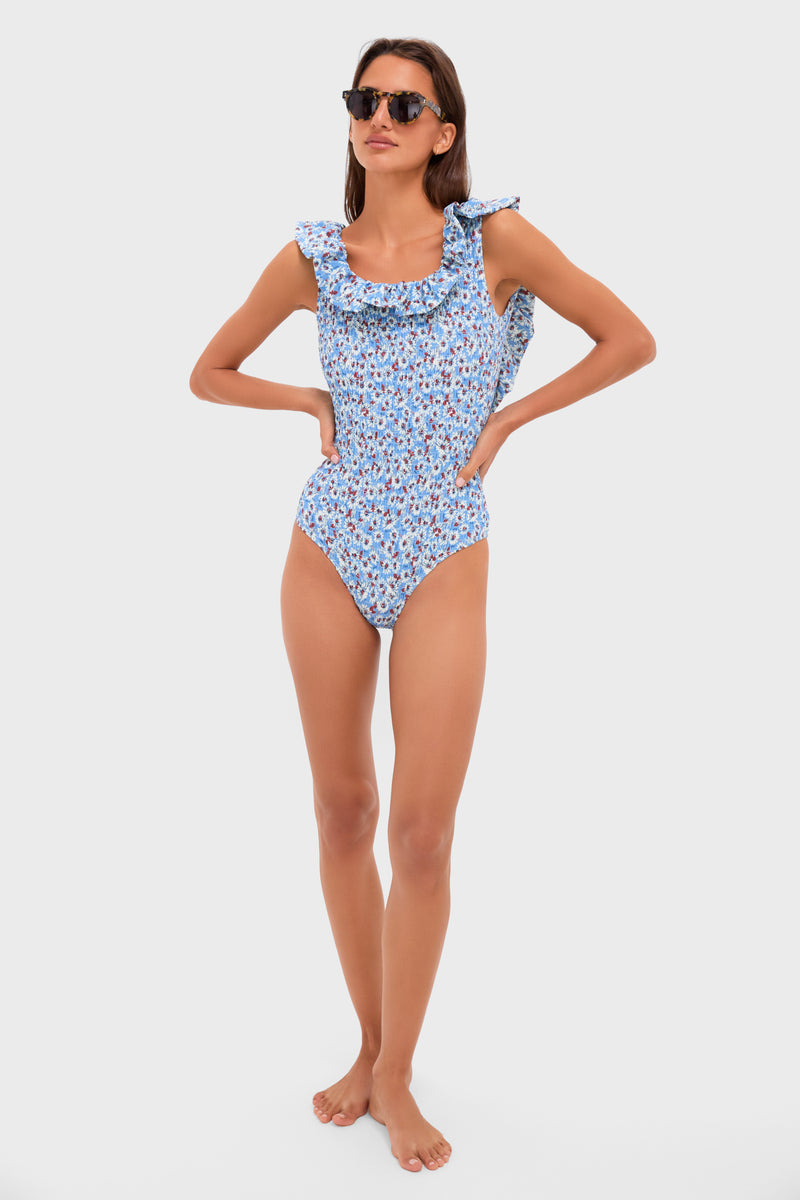 Blue Whitney Print Flutter Sleeve One Piece