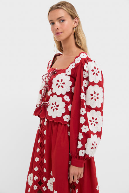Red Catrine Applique Long Sleeve Top
