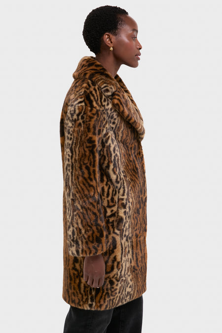 Leopard Print Faux Fur Camille Cocoon Coat