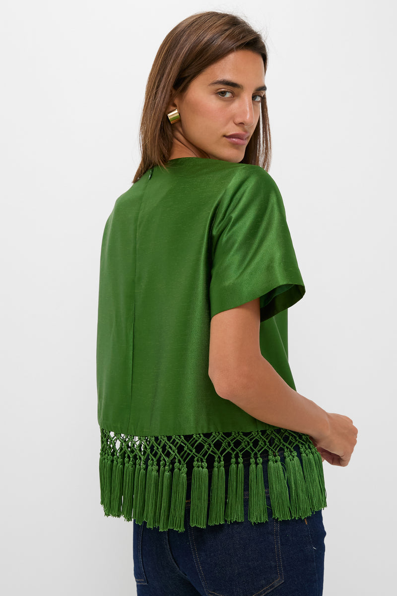 Green Dupioni Chadwick Tassel Top