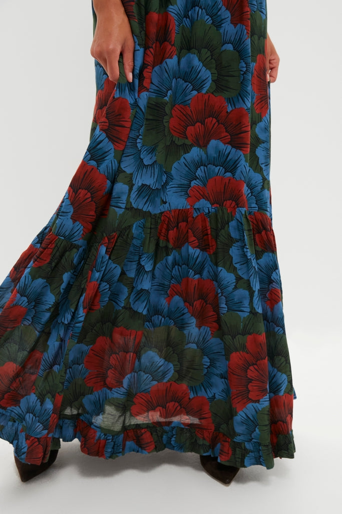 Madrid Blue High Neck Bell Sleeve Maxi Dress