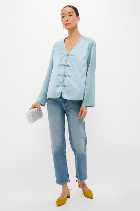 Ice Blue Satin Tatiana Blouse