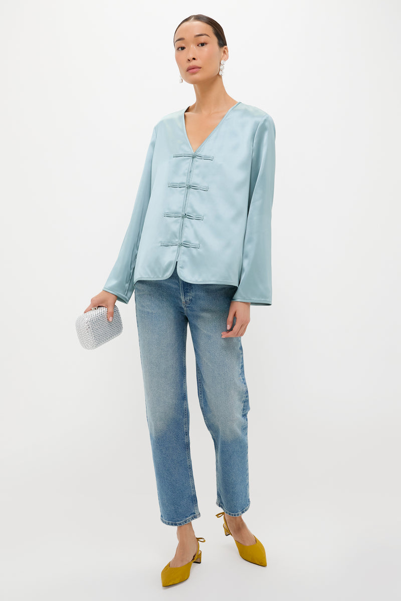 Ice Blue Satin Tatiana Blouse