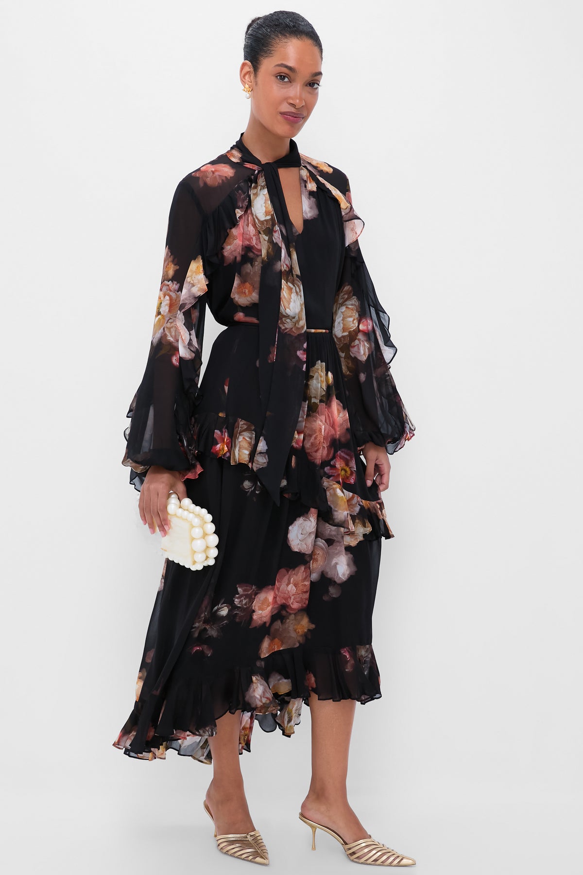 Russet Floral Hypnotic Asymmetric Midi Skirt