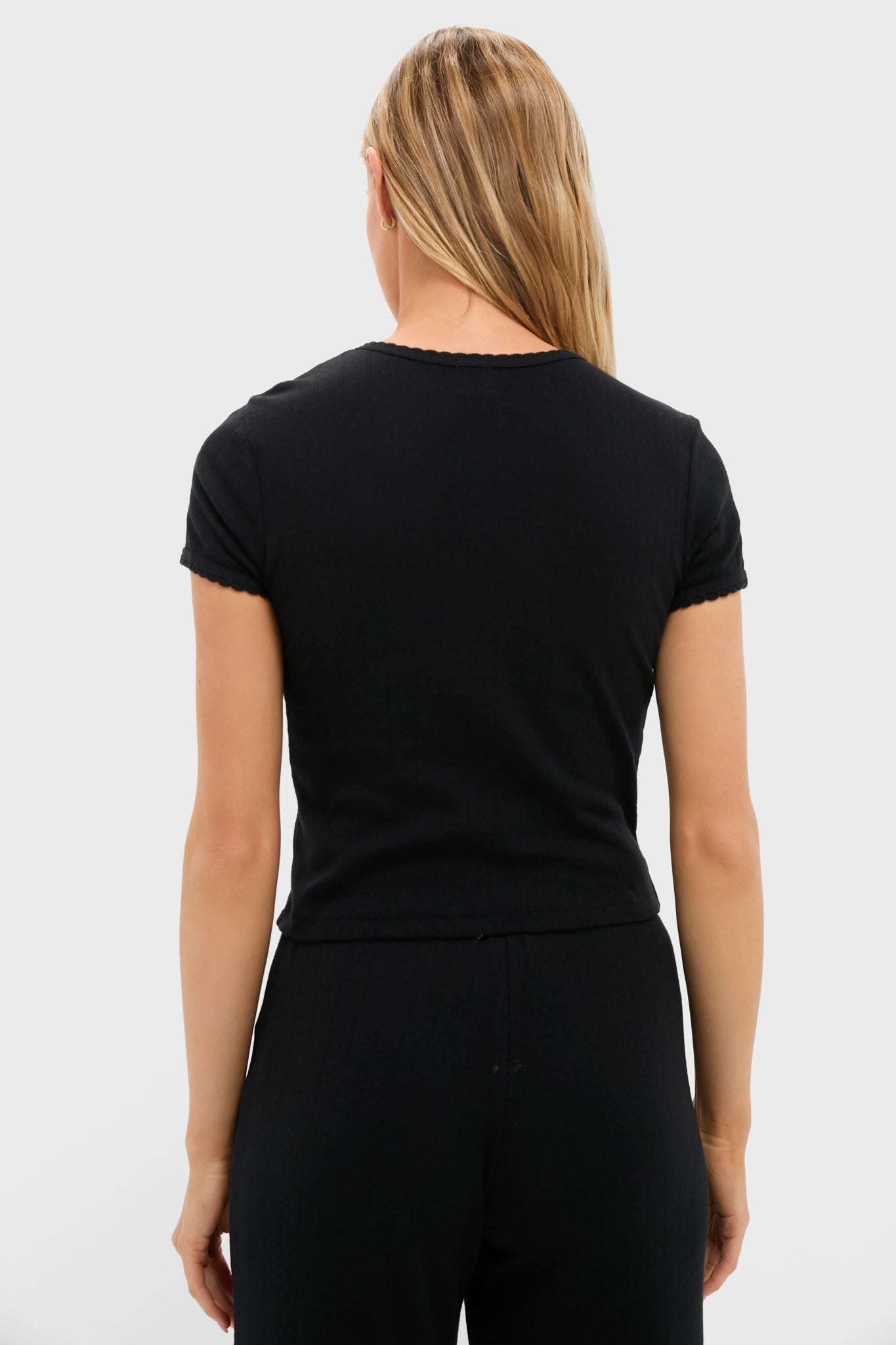 Black Pointelle Short Sleeve Cardigan