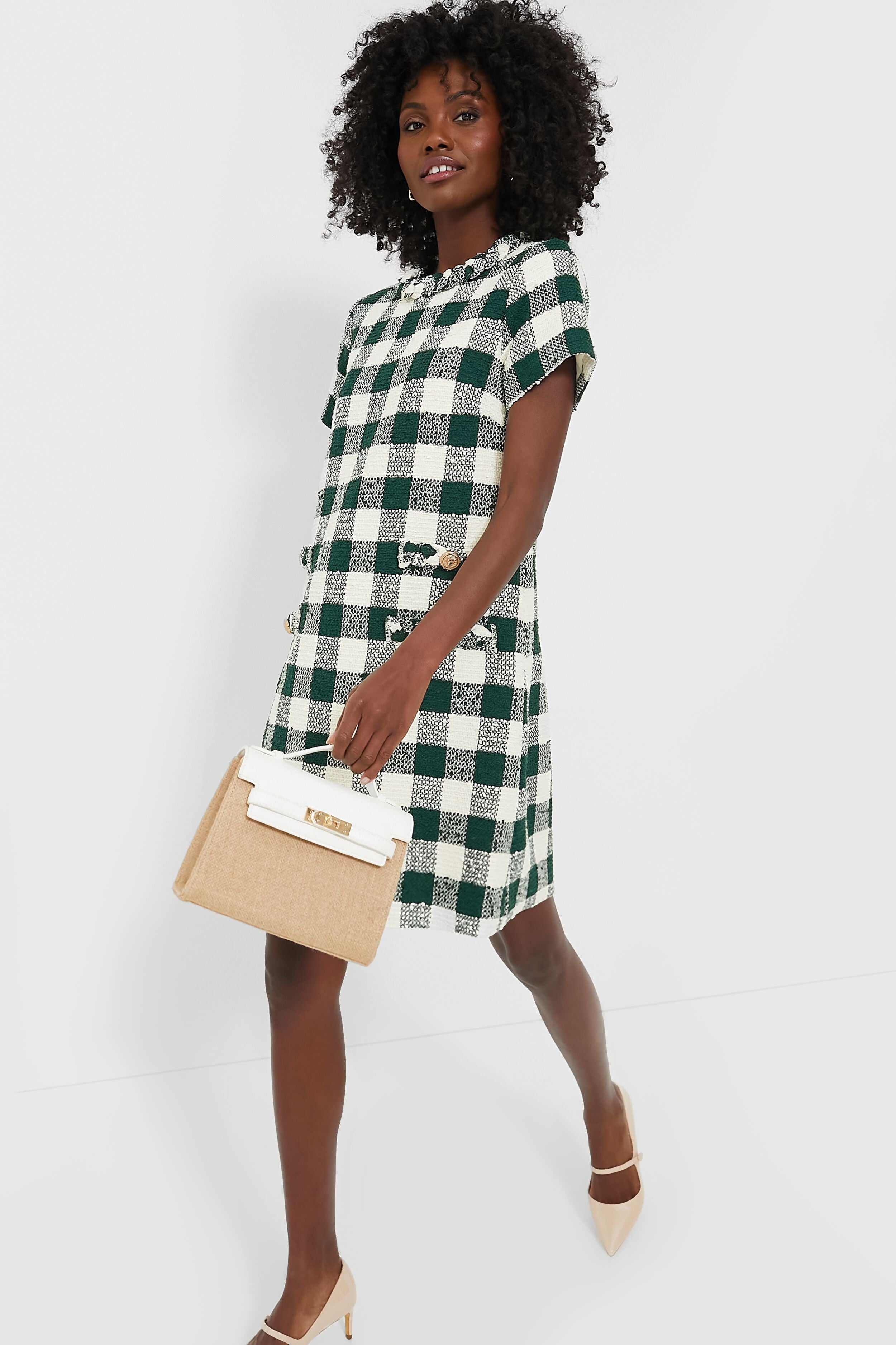 Moss Green Gingham Tweed Jackie Dress | Tuckernuck