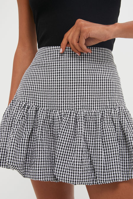 Black Gingham Seersucker Ines Bubble Skirt