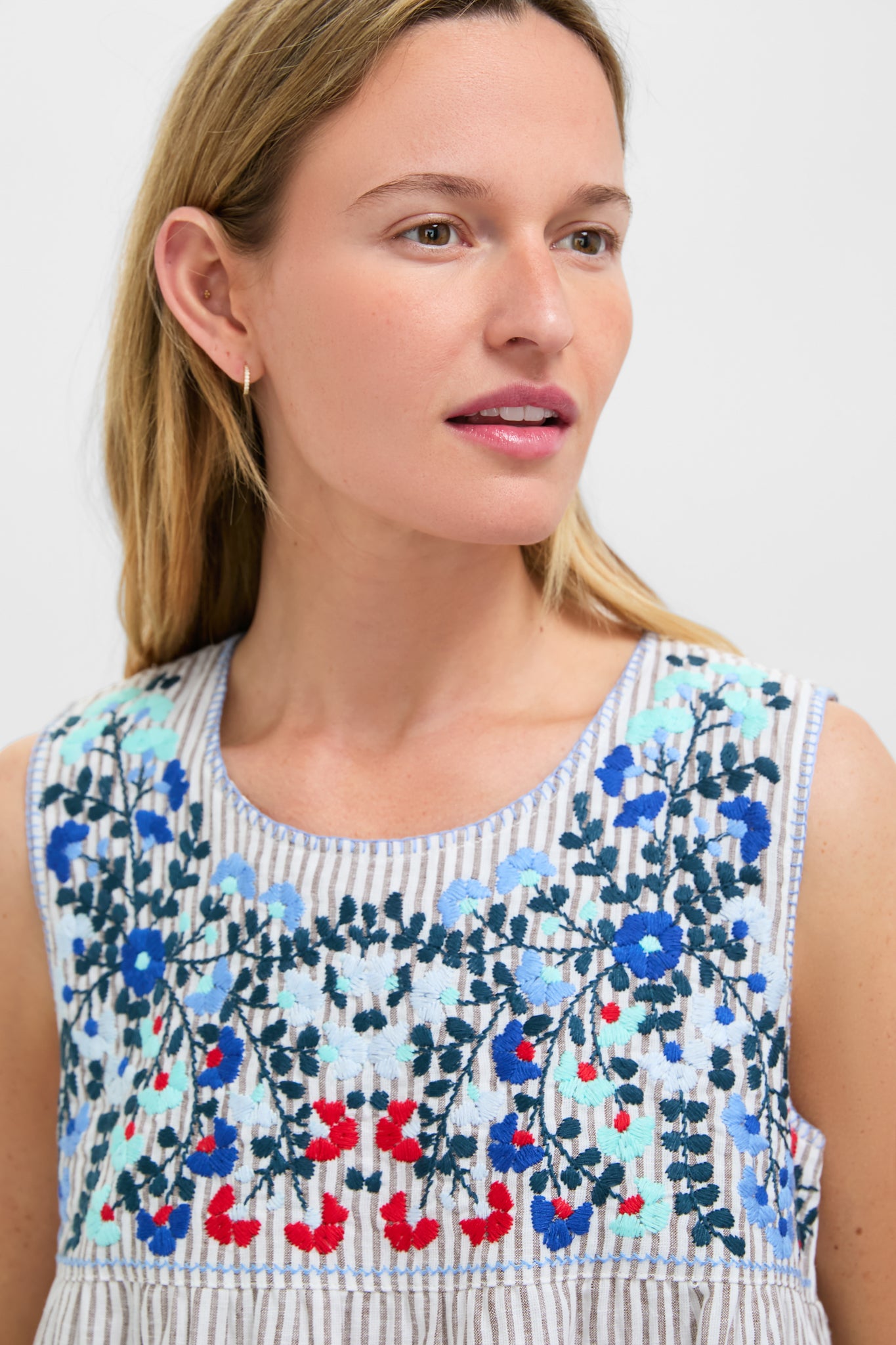tuckernuck linen dress Tan Stripe Embroidered Linen Sunny Mini Dress