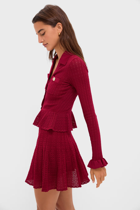 Burgundy Pointelle Knit Mini Dress