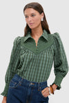 Green Windowpane Seersucker Vail Blouse