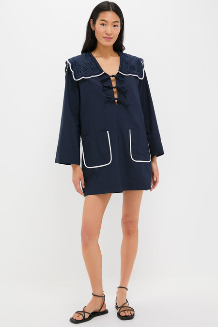 Navy Marie Embroidery Dress