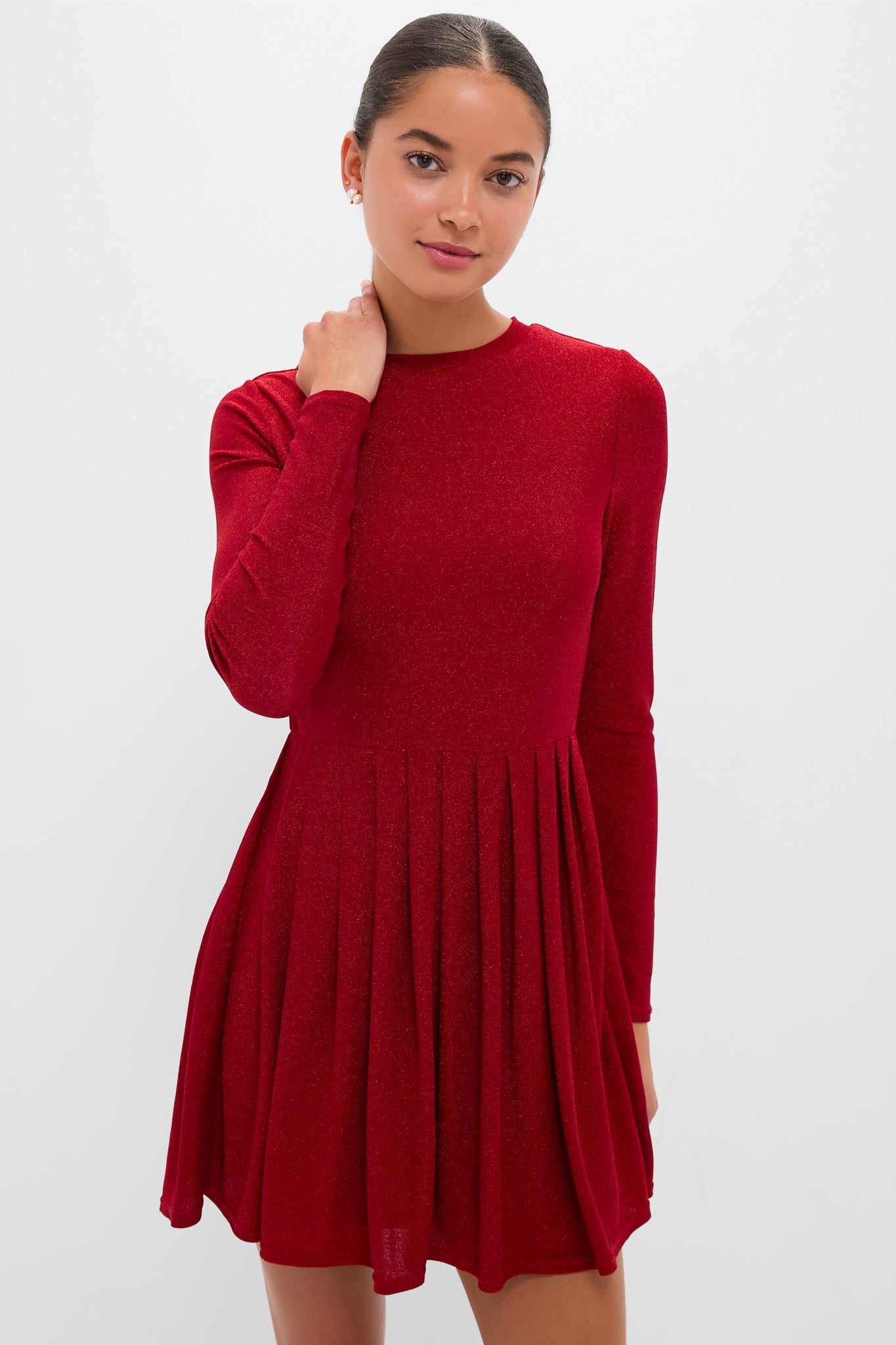 Red Shimmer Pleated Bale Mini Dress