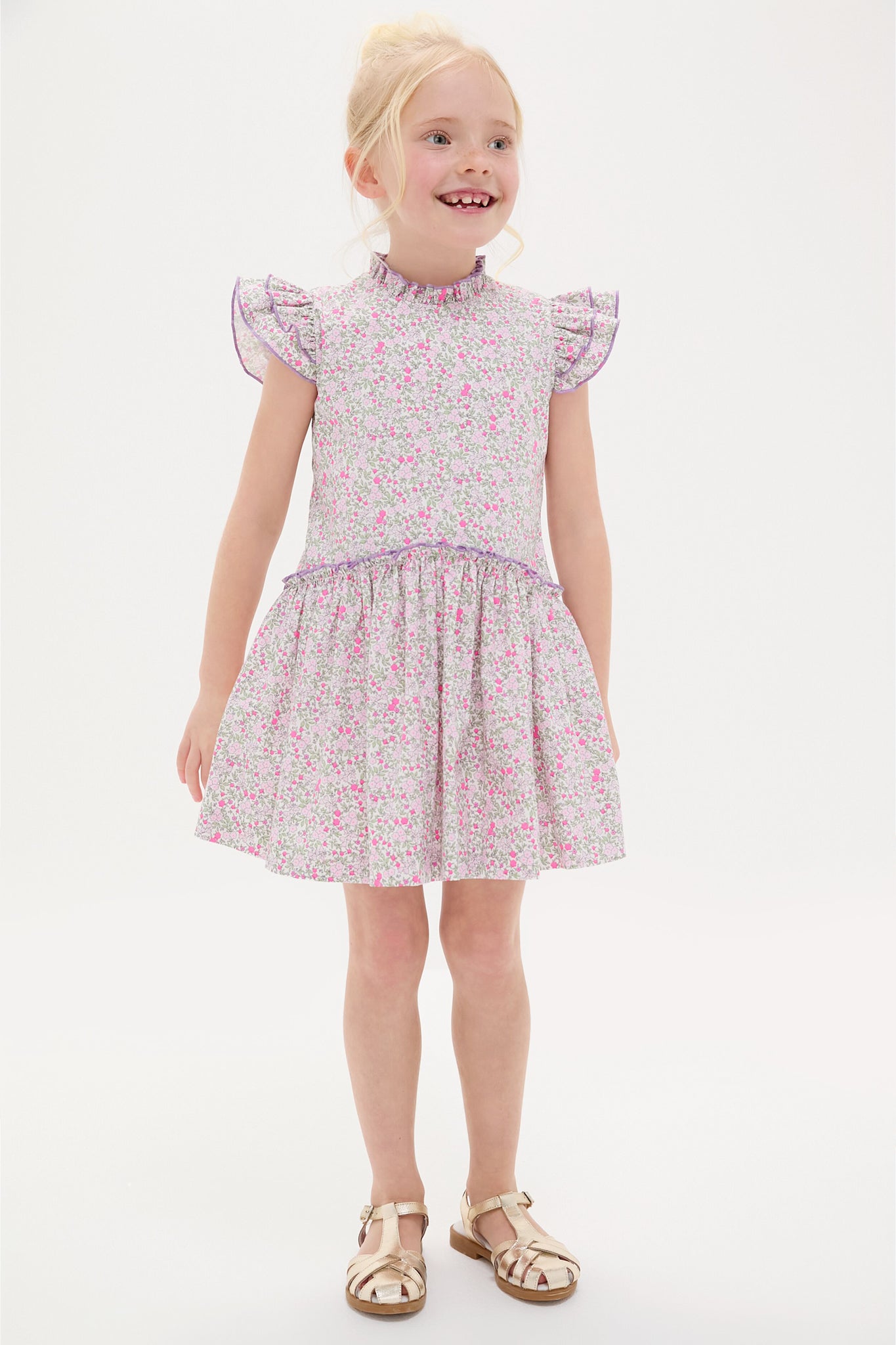 Fuschia Floral Filomena Drop Waist Dress