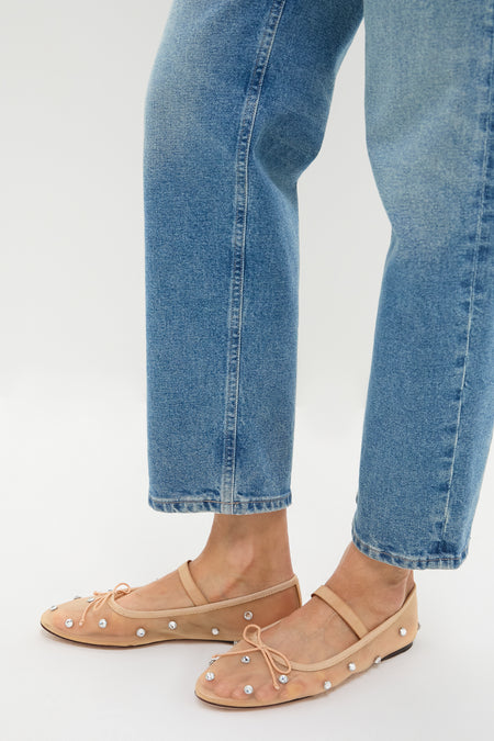 Caramel Mesh with Clear Rhinestone Leonie Flats