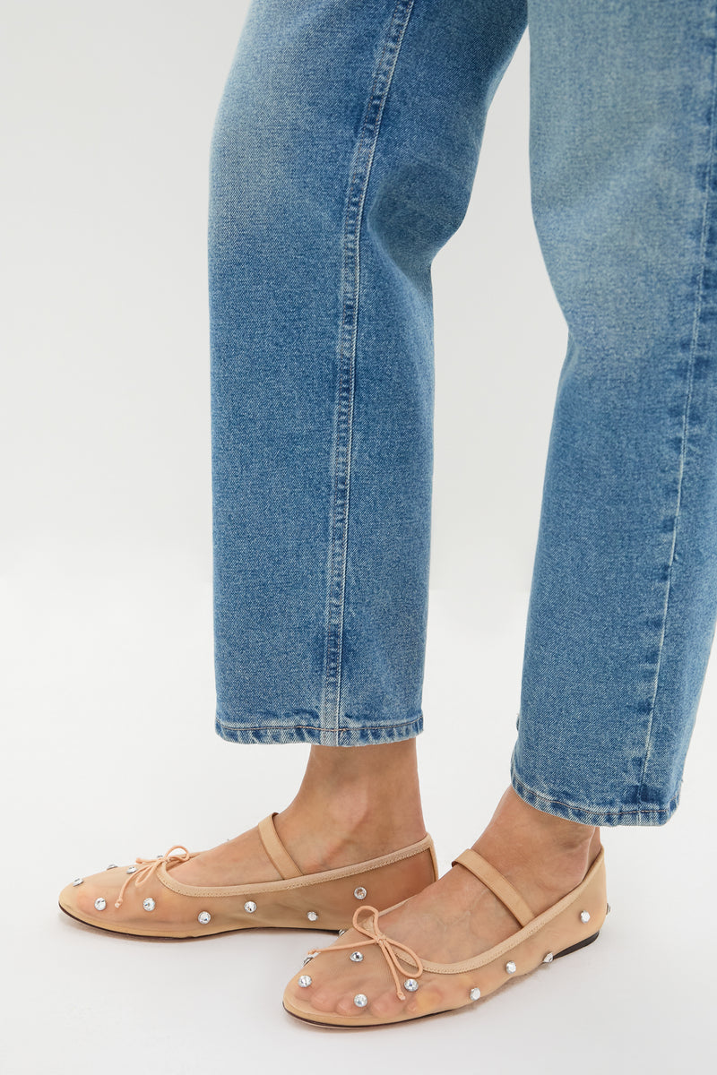 Caramel Mesh with Clear Rhinestone Leonie Flats