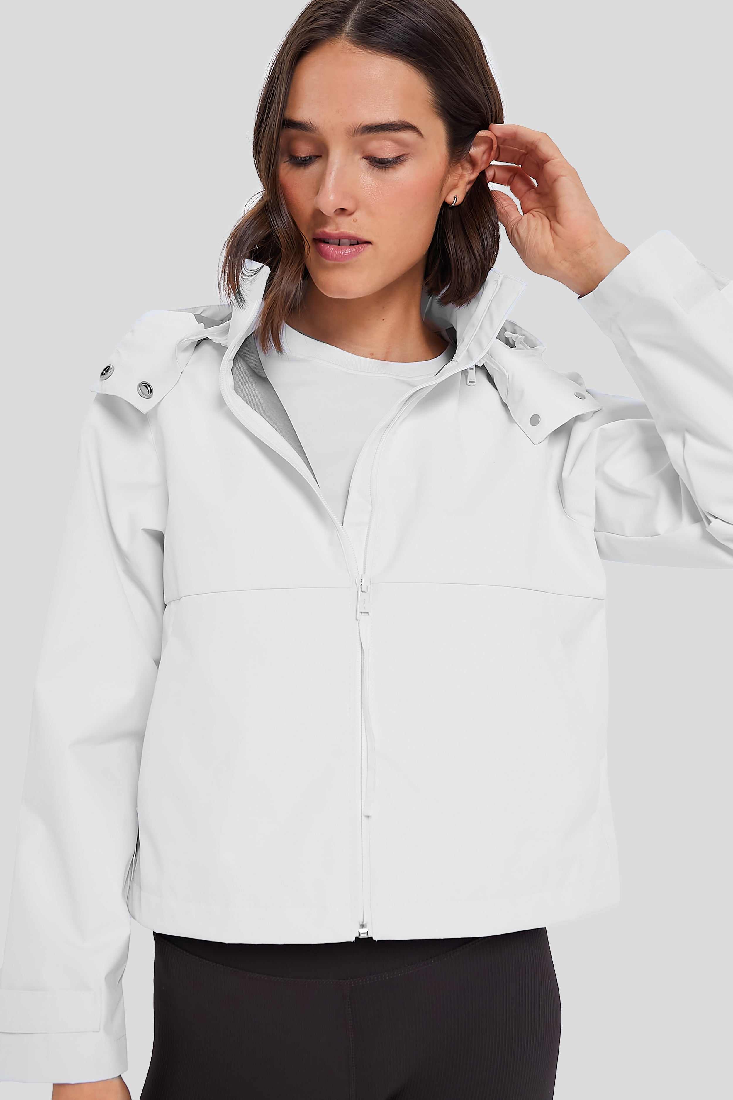 Ceramic White Eco Poly Plainweave Full Zip Rain Jacket