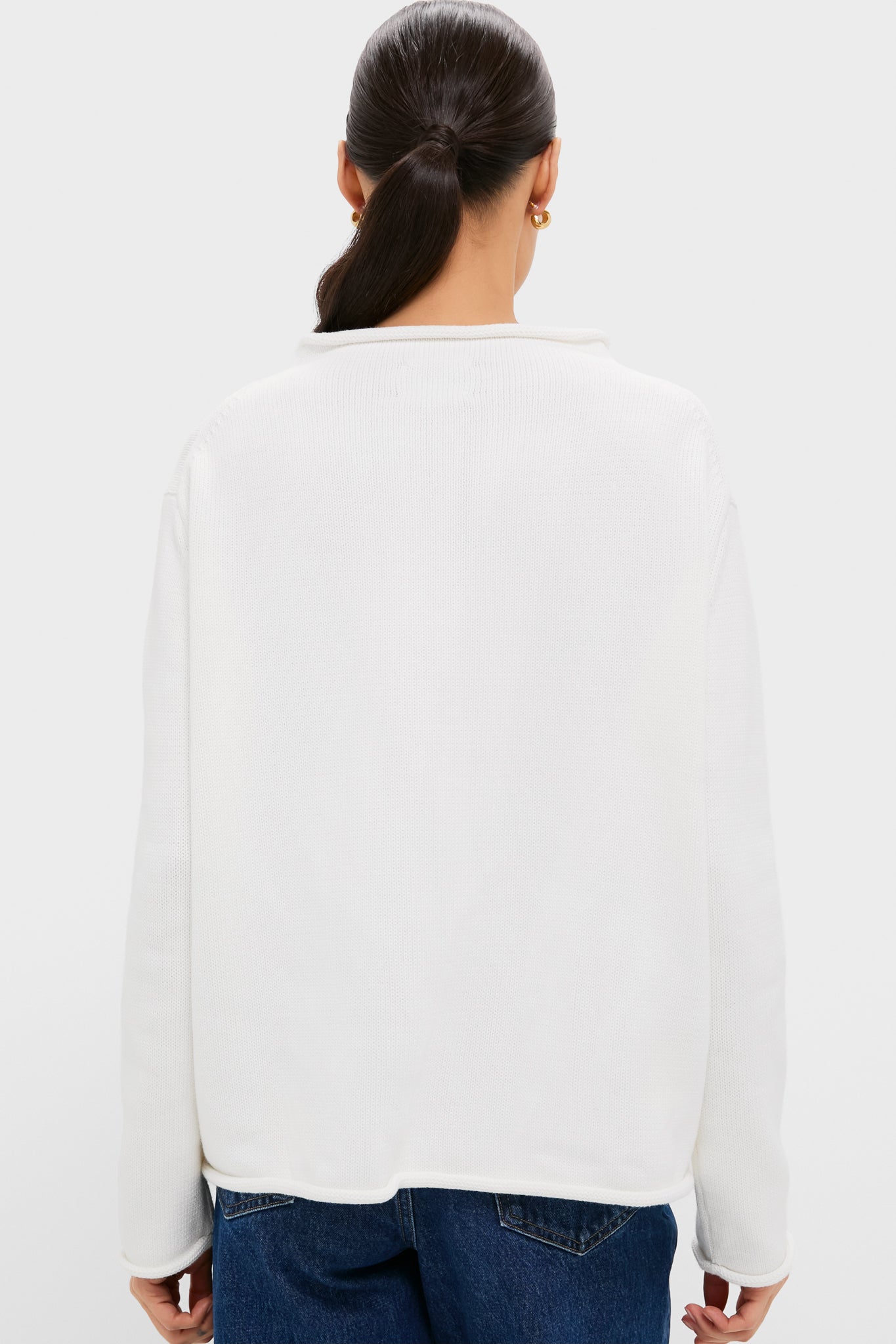 Ivory Cotton Rollneck Americana Sweater