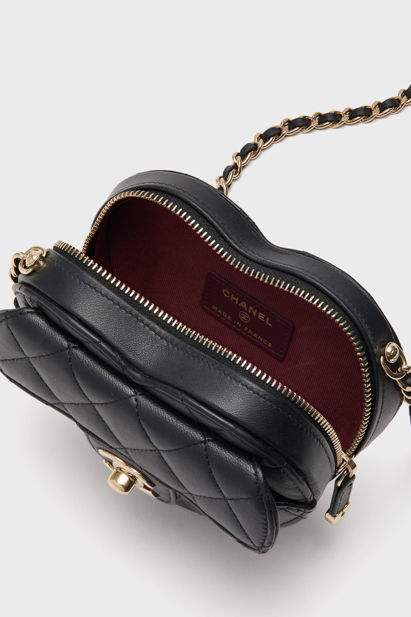 CHANEL Black Mini Lambskin CC In Love Heart Crossbody