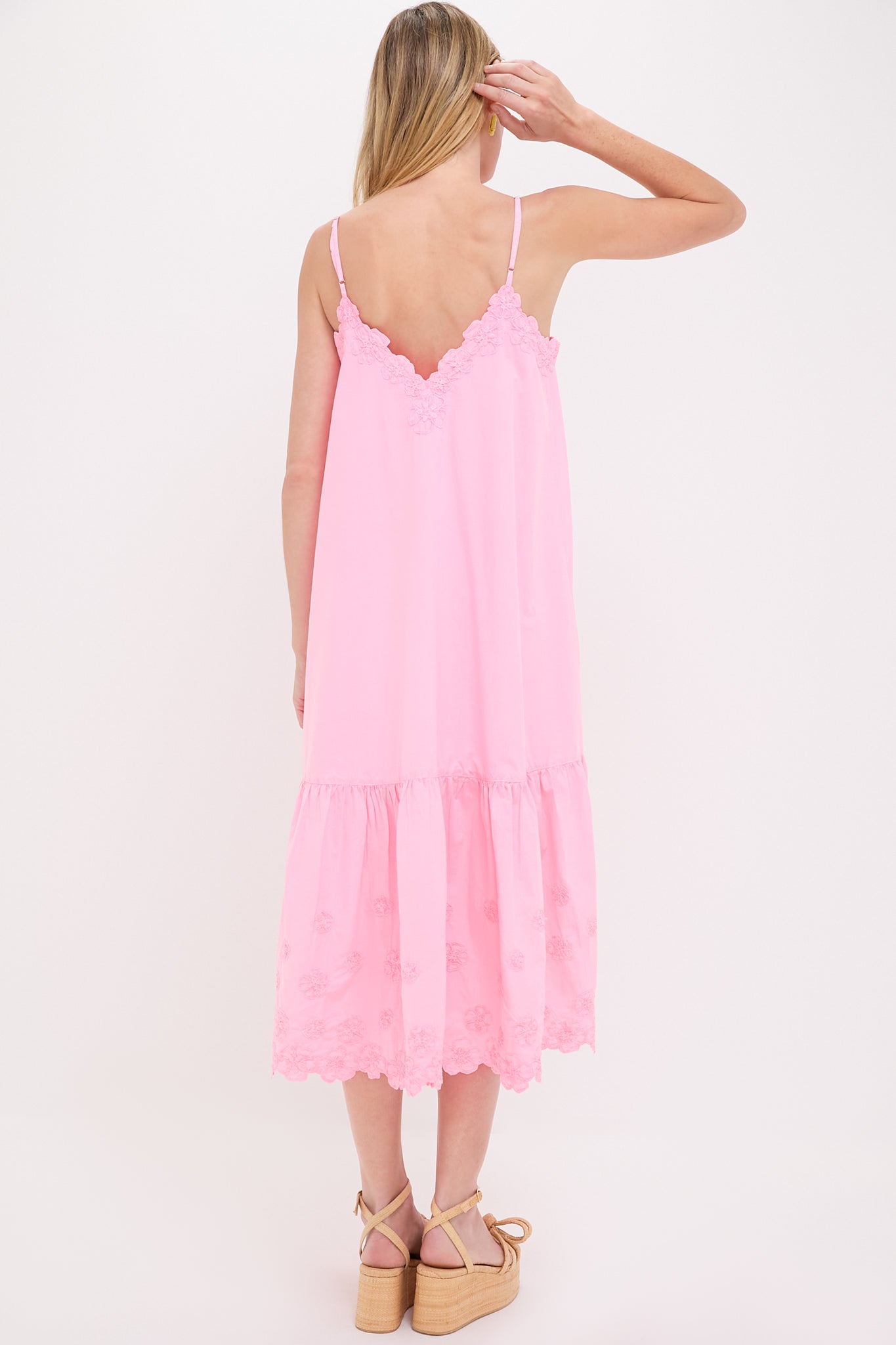 Pink Grapefruit Poplin V-Neck Midi Dress