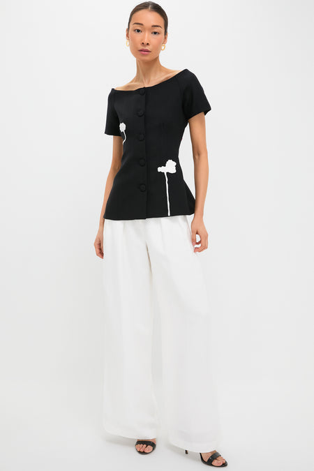 Black Hashiro Stripe Wool Top