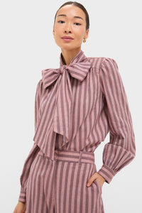 Mauve Stripe Brianna Bow Blouse