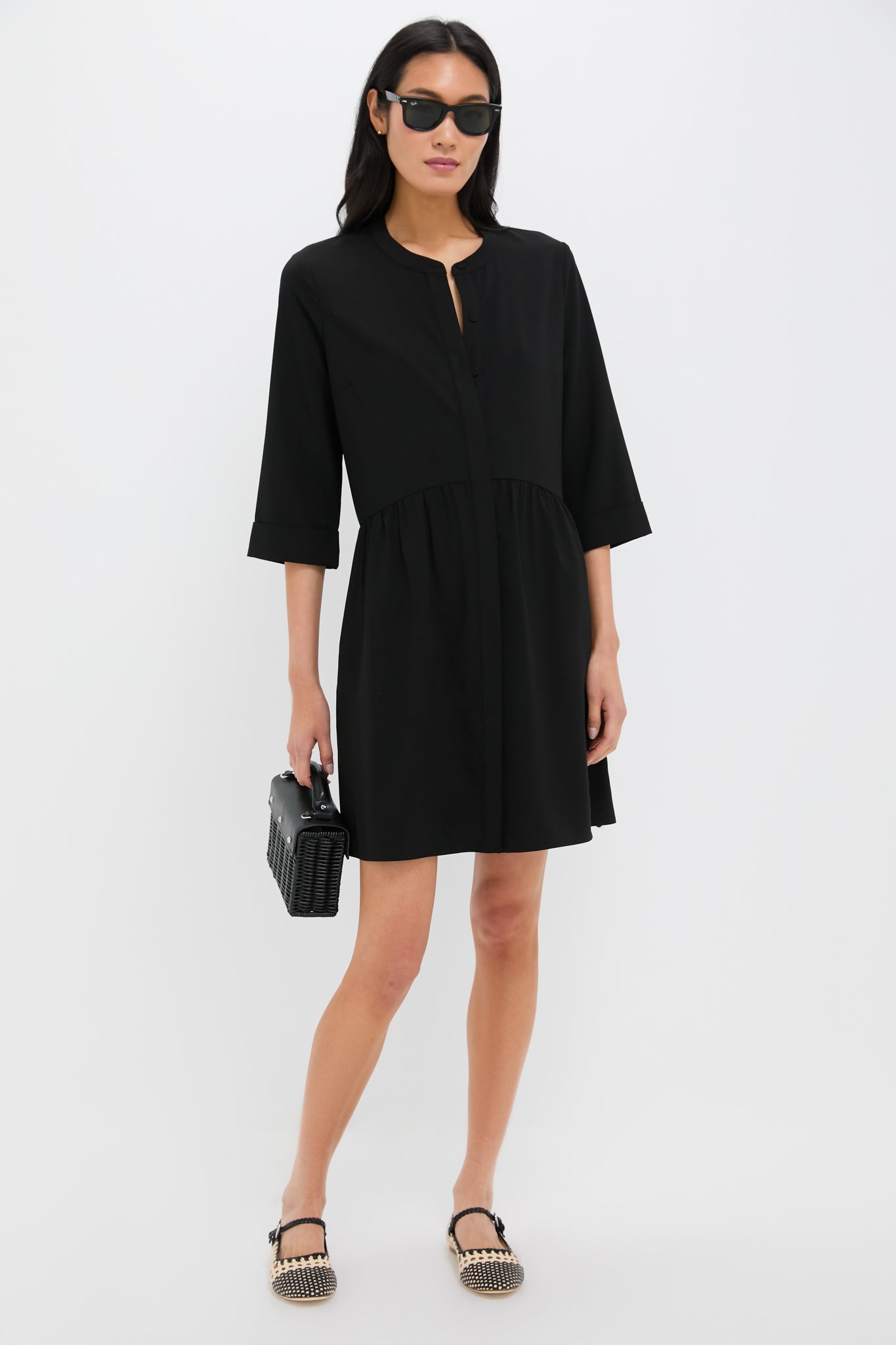 royal shirt dress tuckernuck Black Stretch Crepe Royal Shirt Dress