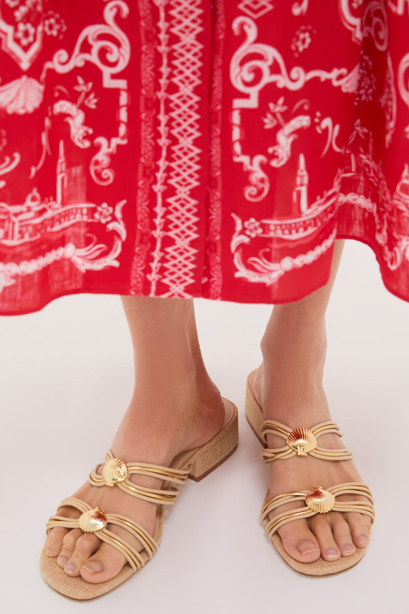Beige Raffia Shelly Flat Mules