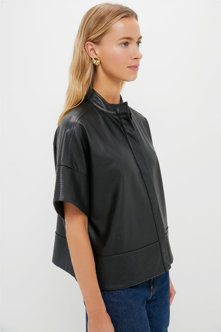 Black Leather Trapunto Stitch Sofia Shirt