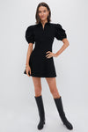 Black Front Zip Denim Mini Dress