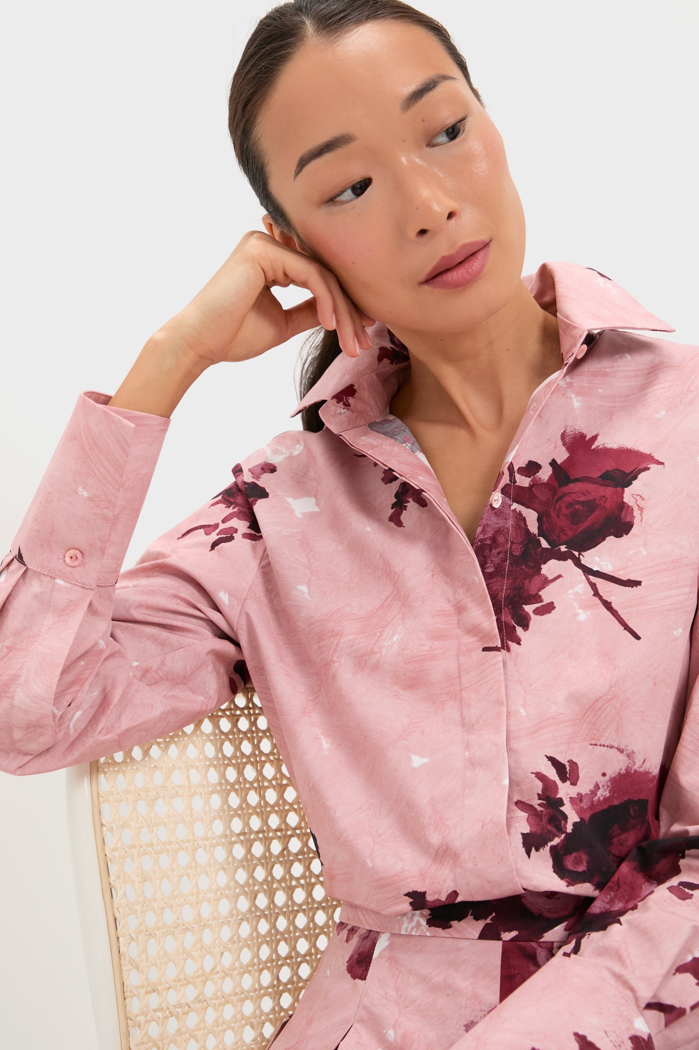 Abstract Rose Slipper Pink Long Sleeve Shirt | ERDEM