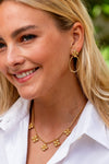 Berry Clover Teardrop Earrings - Gold: Classic, effortless gold hoops with mother of pearl clover studs, blending high-end elegance and fun for versatile, stylish wear.