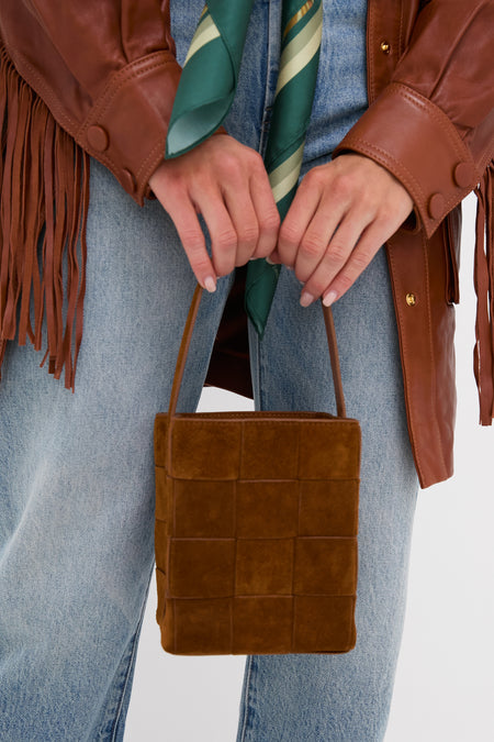 Cacao Laith Woven Top Handle Bag