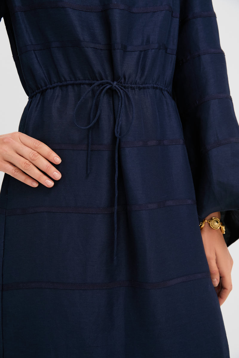 Navy Ribbon Caftan Dress