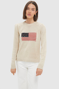 Metallic Cropped Cotton Puff Sleeve Americana