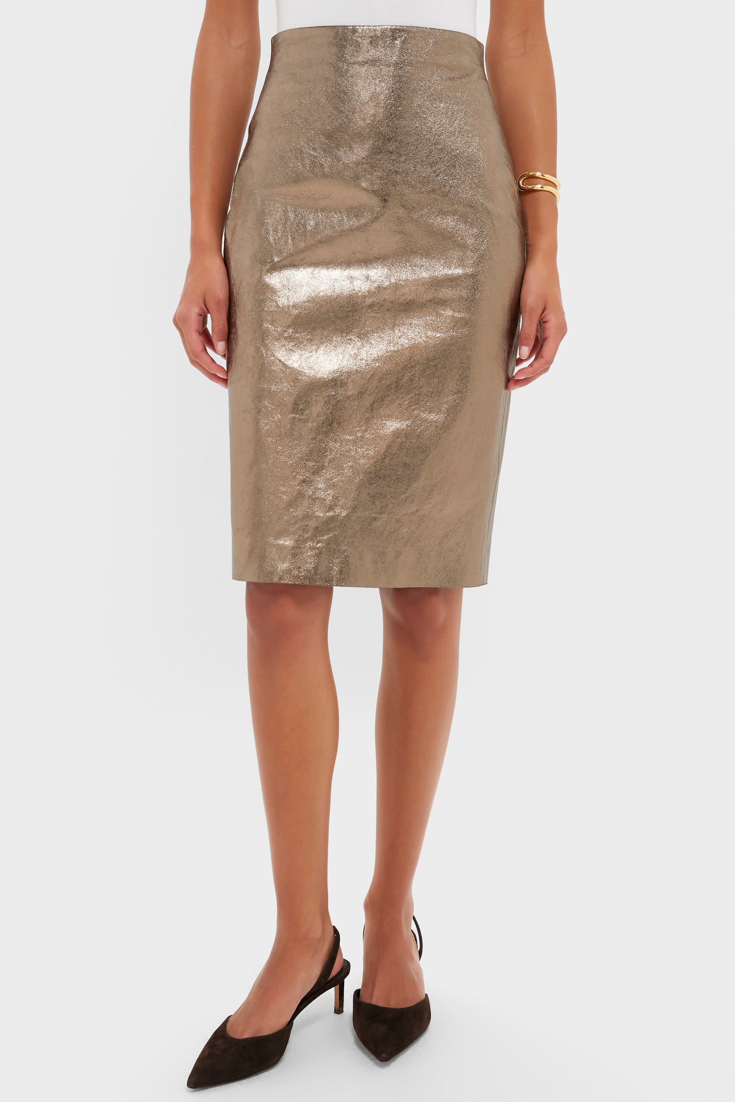 Oatmeal Susurros Leather Pencil Skirt